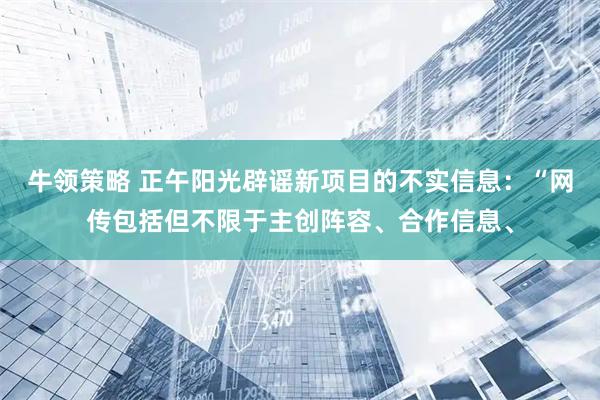 牛领策略 正午阳光辟谣新项目的不实信息：“网传包括但不限于主创阵容、合作信息、